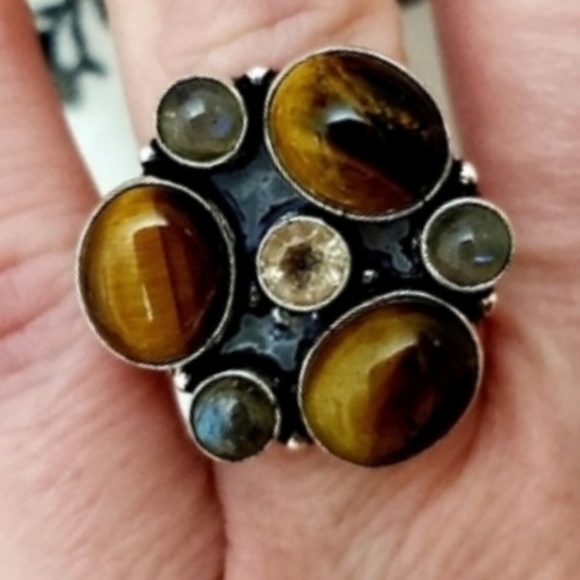 New Tiger Eye, Labradorite and Morganite 925 Silver Ring. - Picture 10 of 10